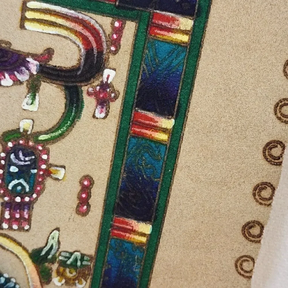 Mayan Pyrography Leather Painting